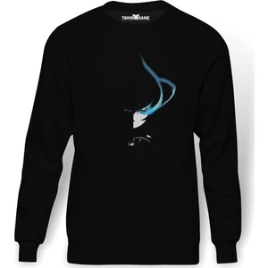 Anime Amoled Baskılı Siyah Erkek Örme Sweatshirt Uzun Kol