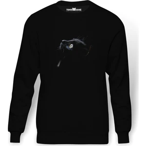 Black Cat For Baskılı Siyah Erkek Örme Sweatshirt Uzun Kol