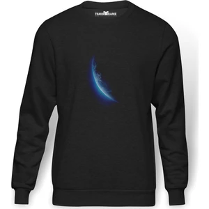 Dünya Mavi Baskılı Füme Erkek Örme Sweatshirt Uzun Kol