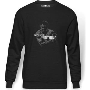 Muhammed Ali Typography Boks  Baskılı Füme Erkek Örme Sweatshirt Uzun Kol