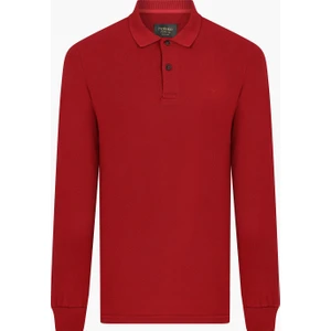 Erkek %100 Pamuk Kırmızı Uzun Kollu Polo Yaka Tişört