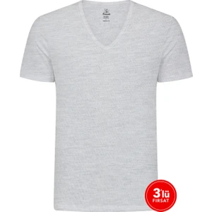 Sam Erkek Modal Derin V Yaka Tshirt 3'lü Paket - Melanj