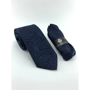 Pierroni Lacivert Desenli Mendilli Kravat