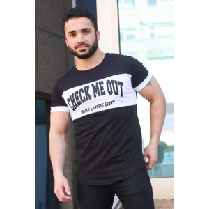 Baskı Detaylı Siyah T-Shirt 3013