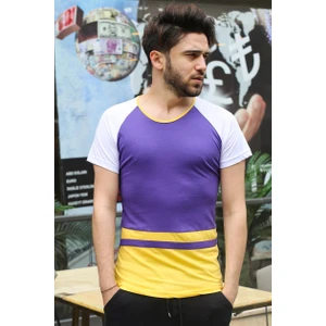 Şerit Detaylı Mor T-Shirt 3014