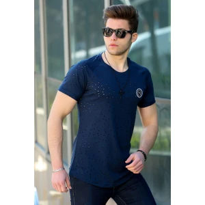 Yırtık Detaylı Lacivert T-Shirt T4002