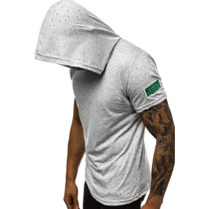 Yırtık Detaylı Gri Kapüşonlu T-Shirt 3069