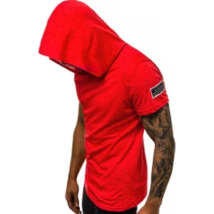 Yırtık Detaylı Kırmızı Kapüşonlu T-Shirt 3069