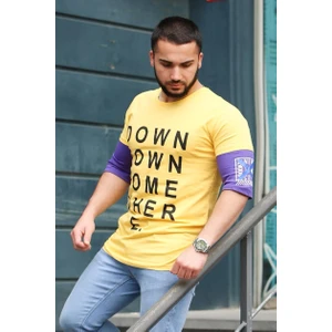Baskılı Kol Detaylı Sarı T-Shirt Mad4010