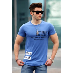 Baskılı Saks Erkek T-Shirt 4457