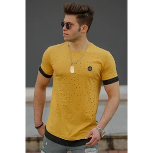 Sarı Yırtık Detaylı Erkek T-Shirt 4489