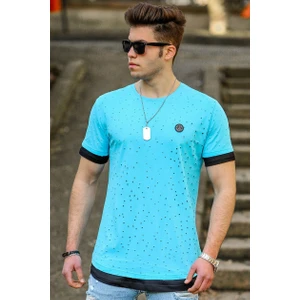 Turkuaz Yırtık Detaylı Erkek T-Shirt 4489