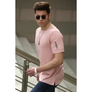 Fermuar Detaylı Pudra T-Shirt 4103