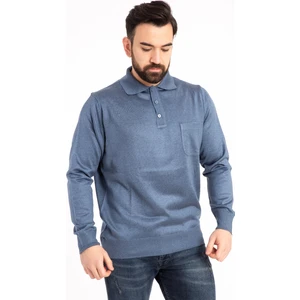 Erkek Ince Yün Triko Örgü Polo Yaka Baba Kazak Bluz