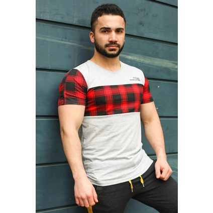 Bisiklet Yaka Ekoseli Beyaz T-Shirt 3004