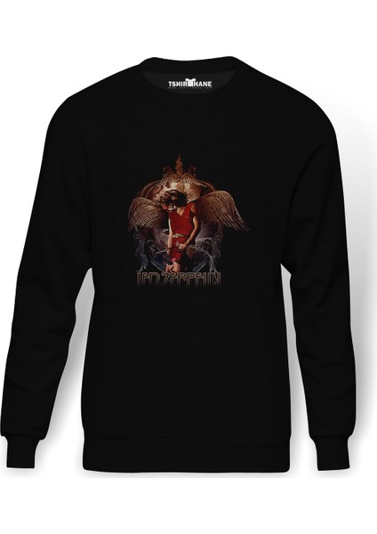 Led Zeppelin Icarus For Baskılı Siyah Erkek Örme Sweatshirt Uzun Kol
