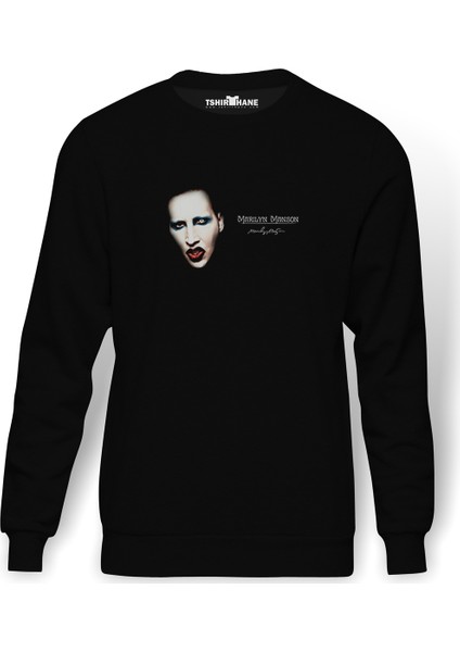 Marilyn Manson Metal Rock Music Müzik Baskılı Siyah Erkek Örme Sweatshirt Uzun Kol