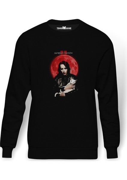 Marilyn Manson Metal Rock Music Müzik Baskılı Siyah Erkek Örme Sweatshirt Uzun Kol