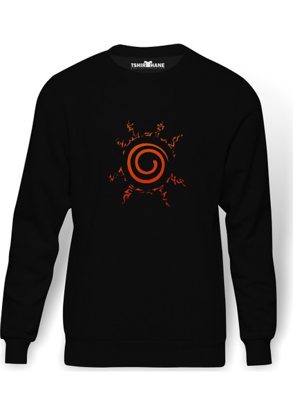 Naruto Amoled Baskılı Siyah Erkek Örme Sweatshirt Uzun Kol