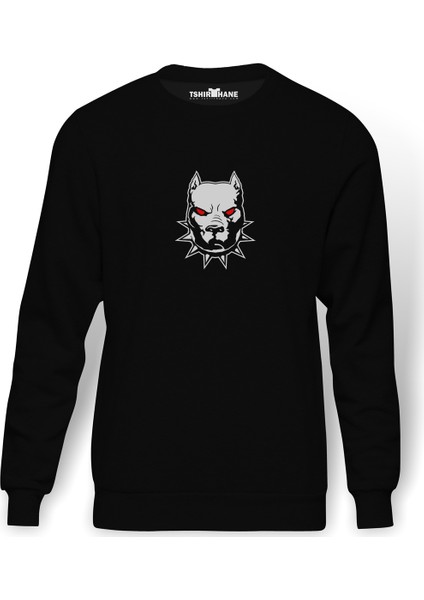Pitbulls Metal Rock Muzik Baskılı Siyah Erkek Örme Sweatshirt Uzun Kol