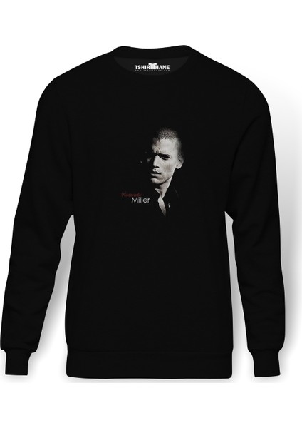 Prison Break Season 4 Baskılı Siyah Erkek Örme Sweatshirt Uzun Kol