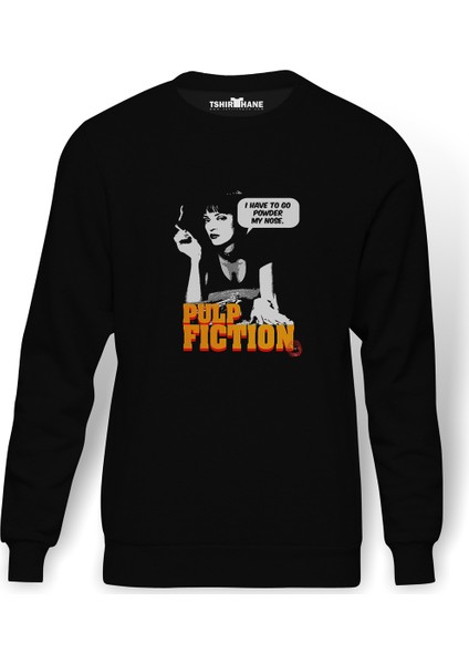 Pulp Fiction Baskılı Siyah Erkek Örme Sweatshirt Uzun Kol