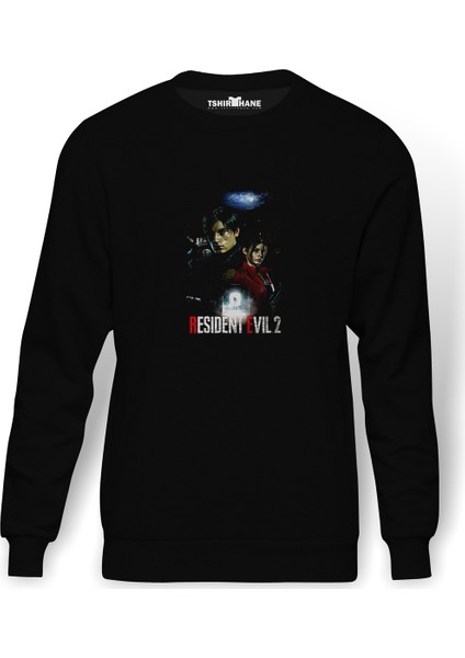 Resident Evil 2 Remake Baskılı Siyah Erkek Örme Sweatshirt Uzun Kol