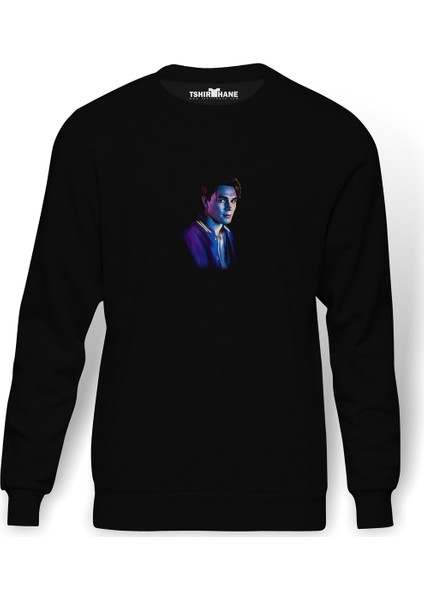 Riverdale Varchie Archie Andrews Baskılı Siyah Erkek Örme Sweatshirt Uzun Kol