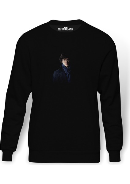 Sherlock Holmes 3 Baskılı Siyah Erkek Örme Sweatshirt Uzun Kol