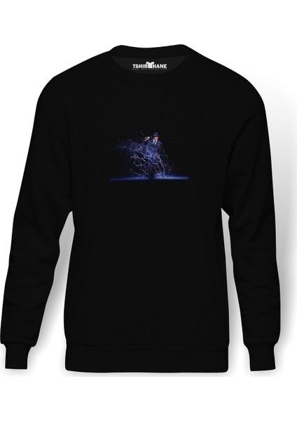 Singin In The Rain Baskılı Siyah Erkek Örme Sweatshirt Uzun Kol