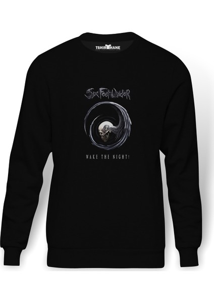 Six Feet Under Unborn Baskılı Siyah Erkek Örme Sweatshirt Uzun Kol