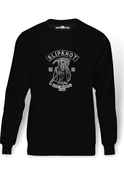 Slipknot Des Moines Iowa Baskılı Siyah Erkek Örme Sweatshirt Uzun Kol