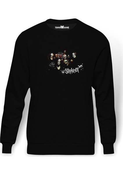 Slipknot Mıck Thomson Baskılı Siyah Erkek Örme Sweatshirt Uzun Kol