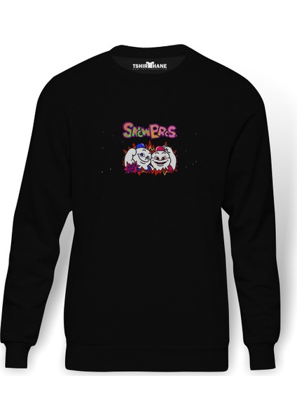 Snow Bros Nıck And Tom Baskılı Siyah Erkek Örme Sweatshirt Uzun Kol