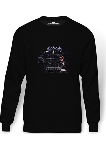 Sodom Better Off Dead Baskılı Siyah Erkek Örme Sweatshirt Uzun Kol