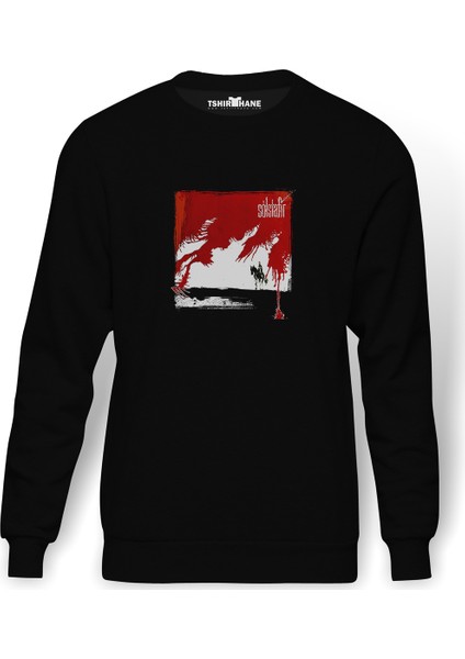 Svartir Sandar Baskılı Siyah Erkek Örme Sweatshirt Uzun Kol