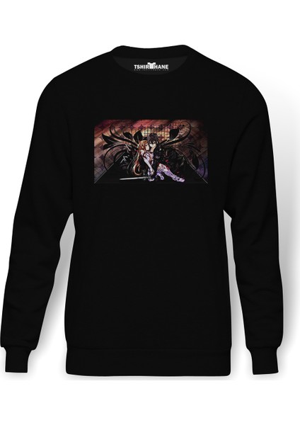 Sword Art Online Anime Baskılı Siyah Erkek Örme Sweatshirt Uzun Kol