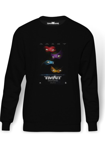 Teenage Mutant Ninja Turtles 2017 Baskılı Siyah Erkek Örme Sweatshirt Uzun Kol