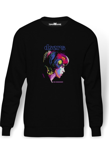 The Doors Jim Morrison Baskılı Siyah Erkek Örme Sweatshirt Uzun Kol