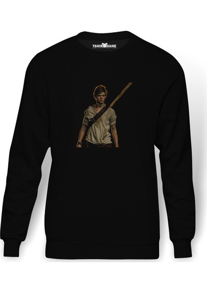 The Maze Runner Newt Baskılı Siyah Erkek Örme Sweatshirt Uzun Kol