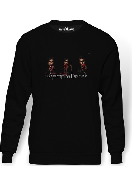 The Vampire Diaries Quotes Metal Rock Baskılı Siyah Erkek Örme Sweatshirt Uzun Kol