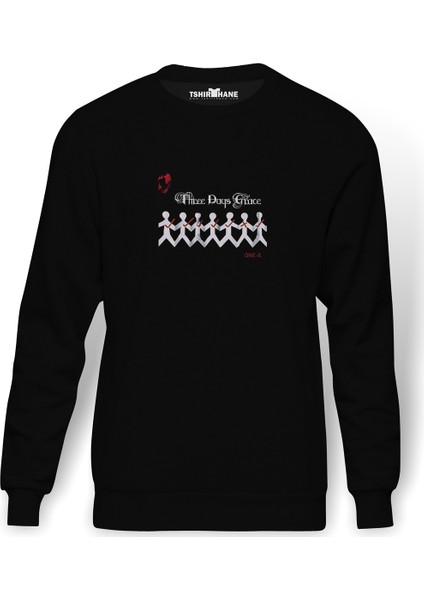 Three Days Grace Baskılı Siyah Erkek Örme Sweatshirt Uzun Kol