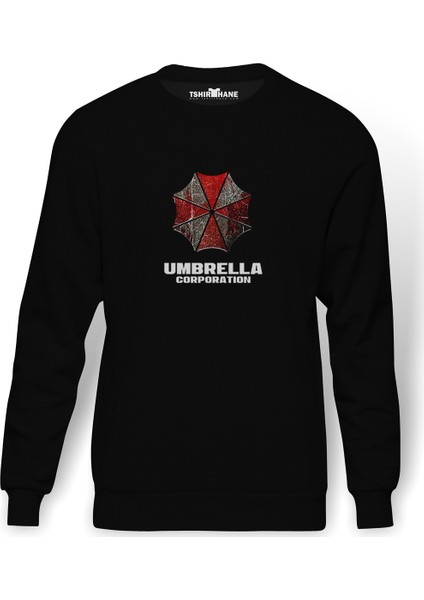 Umbrella Corps Business Baskılı Siyah Erkek Örme Sweatshirt Uzun Kol