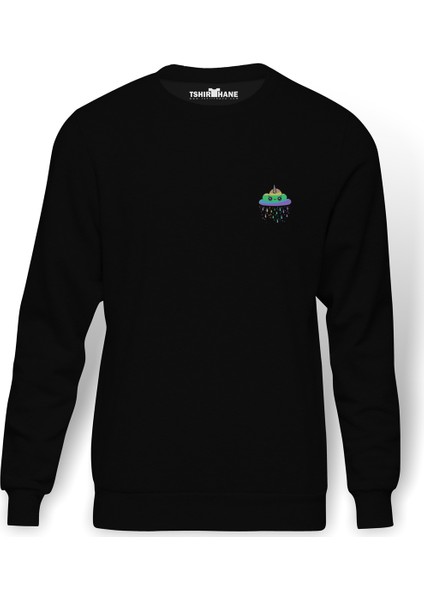 Unicorn Dream Baskılı Siyah Erkek Örme Sweatshirt Uzun Kol
