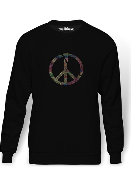 War And Peace 2 Baskılı Siyah Erkek Örme Sweatshirt Uzun Kol
