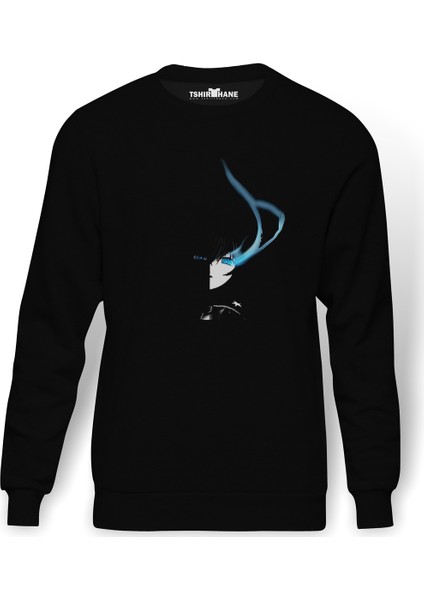 Anime Amoled Baskılı Siyah Erkek Örme Sweatshirt Uzun Kol
