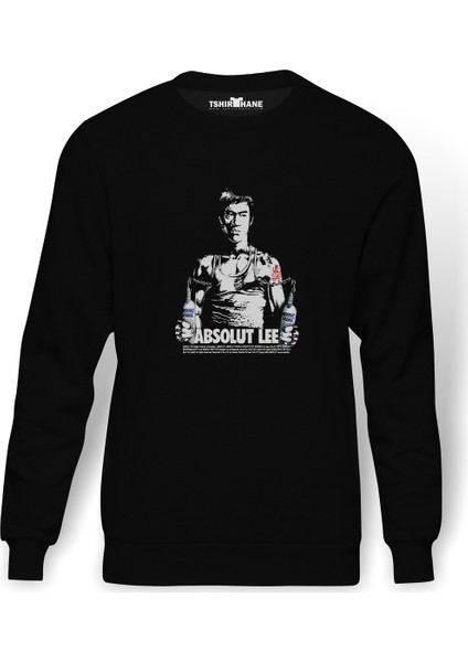 Bruce LEE ABSALUT LEE METAL ROCK Baskılı Siyah Erkek Örme Sweatshirt Uzun Kol