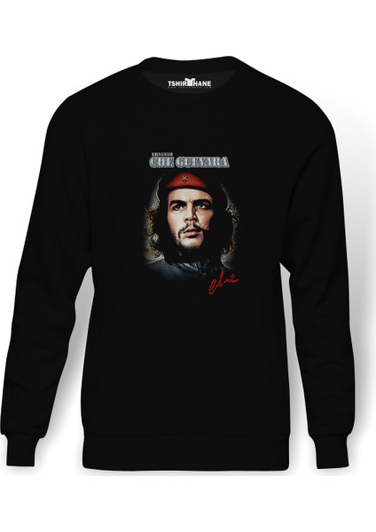 ERNESTO CHE GUEVARA Baskılı Siyah Erkek Örme Sweatshirt Uzun Kol