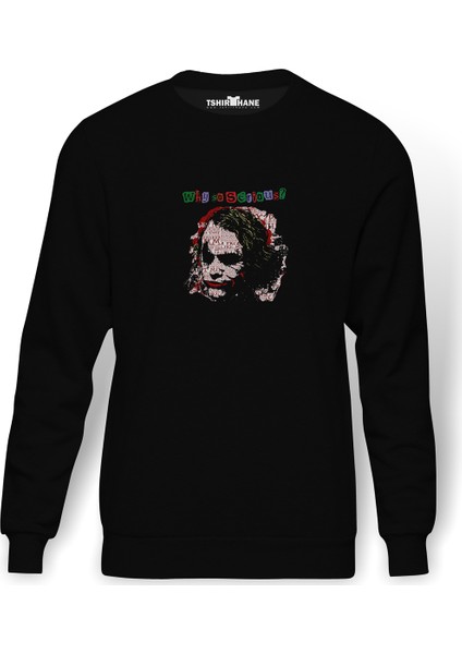 Ha Ha Ha Baskılı Siyah Erkek Örme Sweatshirt Uzun Kol