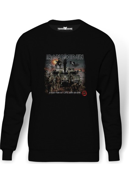 IRON MAIDEN A MATTER Baskılı Siyah Erkek Örme Sweatshirt Uzun Kol